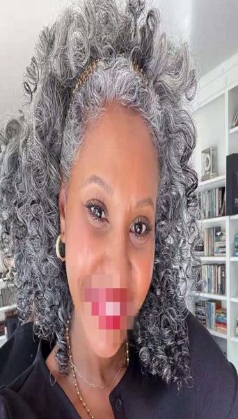 Macio e confortável cinza cabelo humano rabo de cavalo extensão clipe ins cordão real cinza rabos de cavalo para mulheres negras afro-americano p2131393