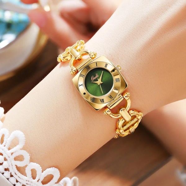 Orologi da polso di lusso leggero, tutto in lega di rame, orologio con bracciale in lega, retrò, squisito quarzo da donna, impermeabile e resistente al sudore