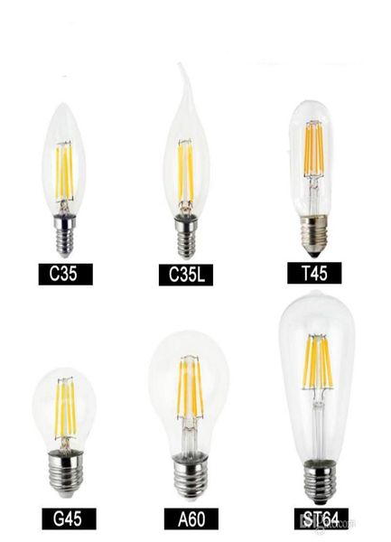 Светодиодные лампы с регулируемой яркостью, лампа накаливания, 4 Вт, 8 Вт, 12 Вт, 16 Вт, стеклянная лампа высокой мощности, 110 В, 220 В, 240 В, ретро светодиодная лампа Эдисона, свеча, светильники7575644