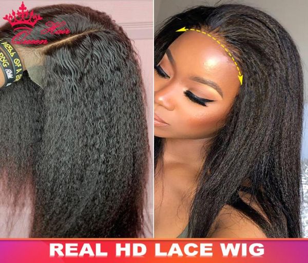 Настоящий HD кружевной полный парик шнурка Kinky Straight 100 Virgin Human Raw Hair Yaki Straight Невидимые кружевные расплавленные шкуры для чернокожих женщин Natur6870050