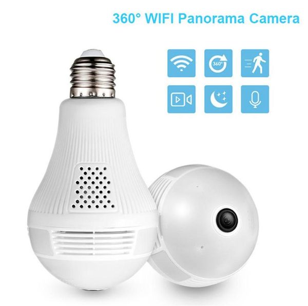 Câmera IP sem fio Lâmpada FishEye 360 Graus 3D VR Mini Panorâmica Home WiFi CCTV Lâmpada de Segurança Câmera IP 2MP 1 3MP207G1624203