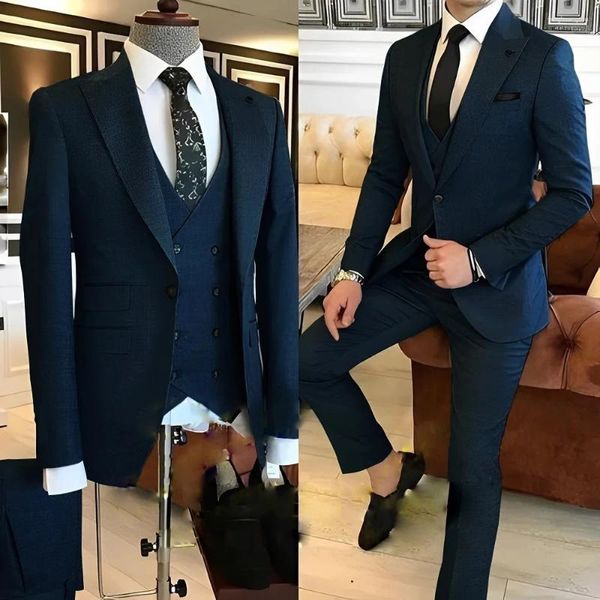 Ternos masculinos terno smoking noivo casamento negócios trabalho wear personalizado formal festa (jaqueta colete calças) conjunto de 3 peças 2024