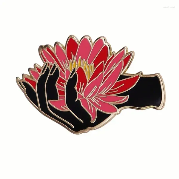 Broches Elegante Lotusbloemen In De Hand Brochespelden Emaille Metalen Badges Reversspeld Jassen Jeans Mode-sieraden Accessoires