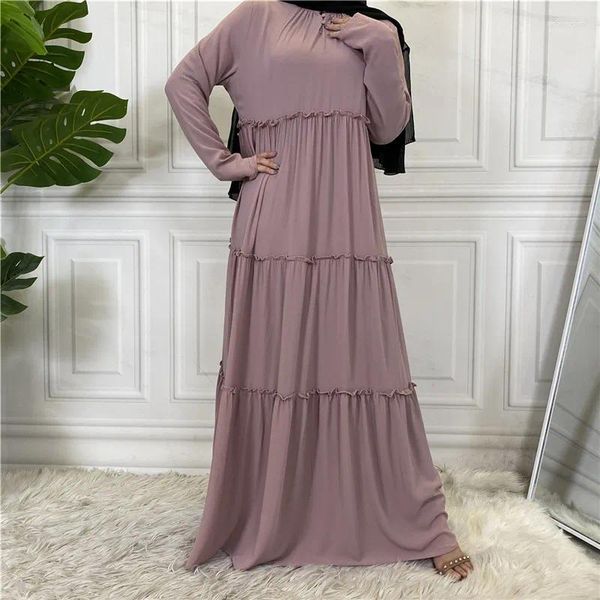 Ethnische Kleidung Chiffon Muslim Abaya Frauen Einfarbig Lange Maxi Kleid Türkei Vestido Islam Arabisch Dubai Robe Gürtel Party Femme Jalabiya