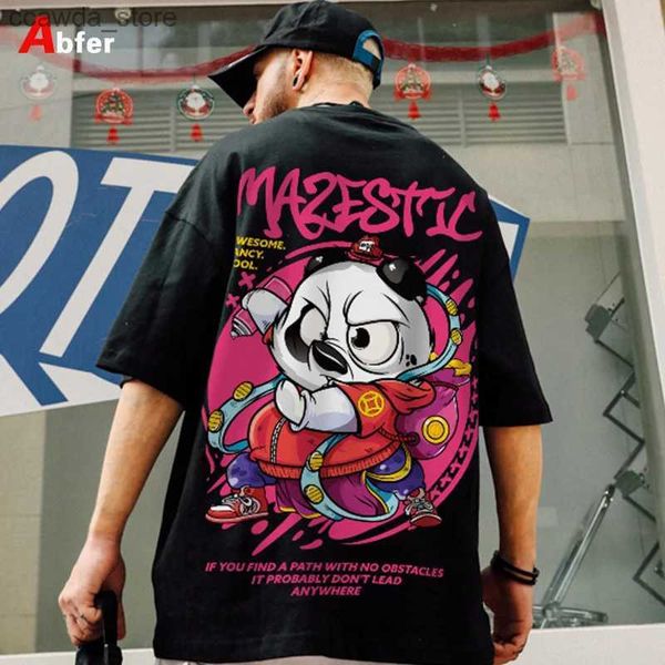 Erkek Tişörtler Erkekler Hip Hop Harajuku Sıradan T-Shirt Panda Grafiti 3D Dijital Baskı Gömlek Street Moda Büyük Boy Kısa Kol Giyim Q230102