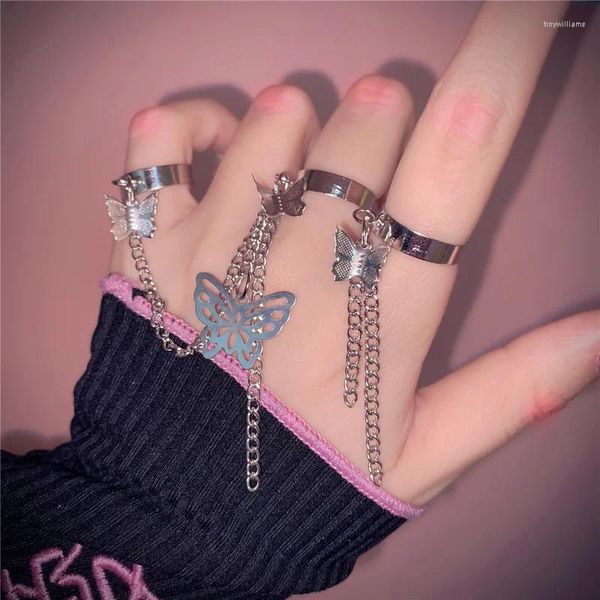 Cluster Ringe Mode Schmetterling Kette Mehrschichtig Einstellbar Hip Hop Offene Finger Legierung Für Frauen Männer Party Schmuck Geschenke