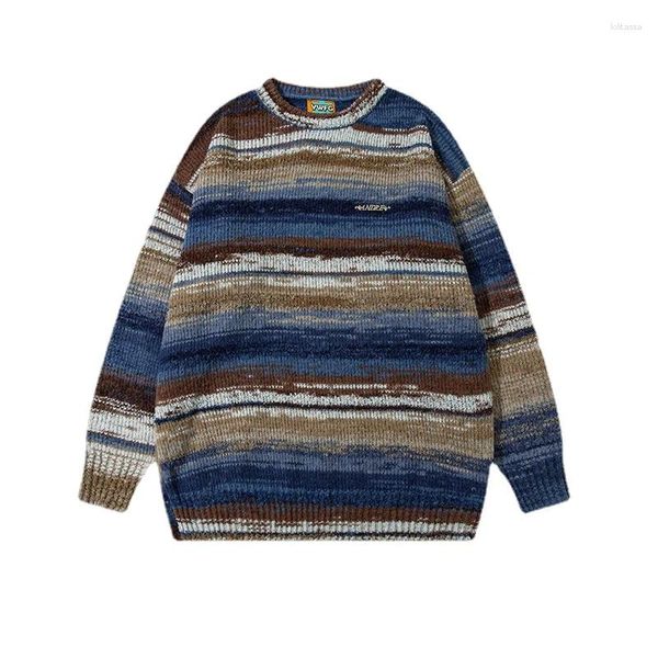 Erkek kazakları vintage çizgili kazak erkekler rahat örgü örgü örgü jumper kadın mürettebat jaquard boyalı çift kazak unisex