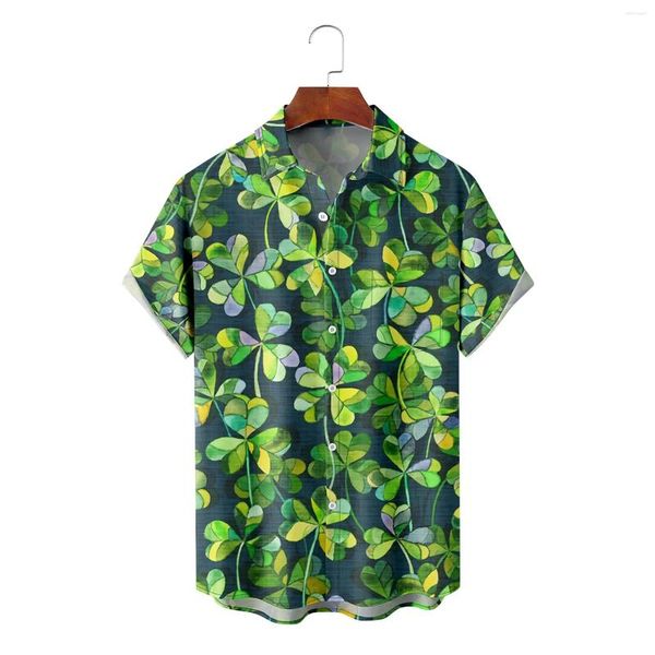 Camicie casual da uomo Camicia per il giorno di San Patrizio Camicette verdi Top con grafica trifoglio Floreale Uomo Donna Colletto rovesciato Camicie vintage