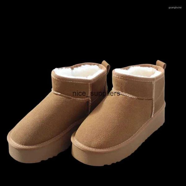 Stivali bassi alla caviglia Stivali da neve Piattaforma Donna Pelle di pecora scamosciata Peluche Calde scarpe casual Inverno piatto spesso moda gotica