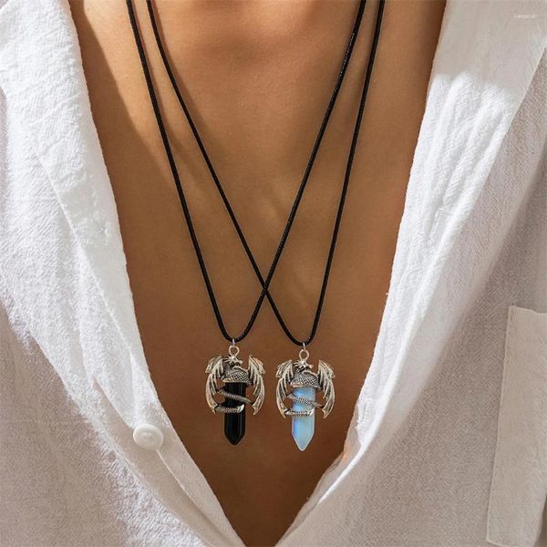Anhänger Halsketten Sechseckige Säule Quarz Anhänger Mode Naturstein Panlong Kristall Halskette Für Männer Frauen Schmuck Geschenk