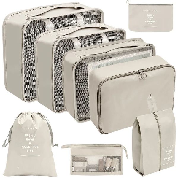 8 adet set büyük kapasiteli bagaj depolama torbaları Küp giysileri iç çamaşırı kozmetik seyahat organizatör çanta banyo malzemeleri kese 240102