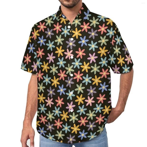 Camisas casuais masculinas colorido ditsy floral solto camisa masculina férias flores impressão verão gráfico manga curta engraçado blusas grandes