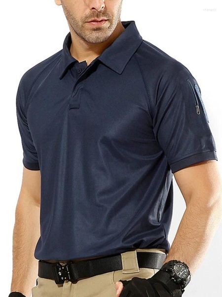 Polo da uomo Polo militare estiva ad asciugatura rapida da uomo traspirante Esercito Combattimento tattico maschio Camicie a maniche corte blu navy S-5XL