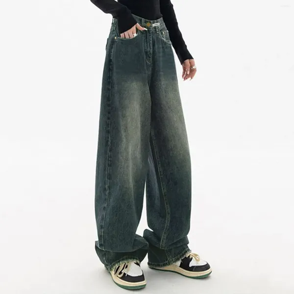 Женские джинсы, женские мешковатые брюки с высокой талией, уличная одежда в стиле E Girl, модная винтажная джинсовая свободная прямая одежда для отдыха