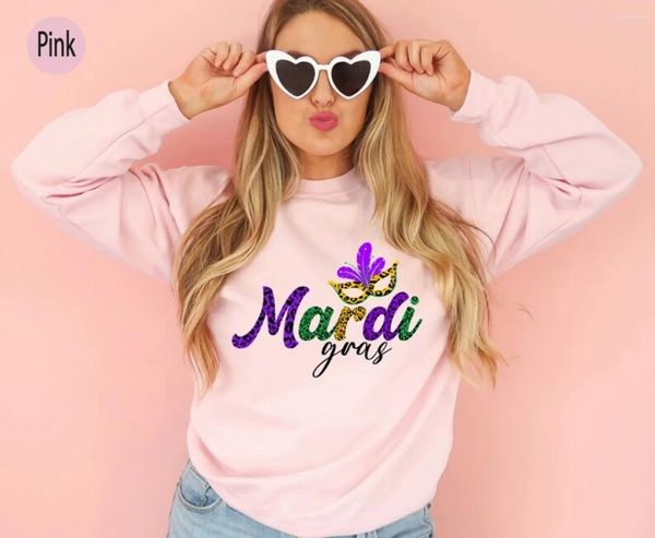 Kadın Hoodies Leopard Mardi Gras Sweatshirt Çita Mektubu Yağ Salı Gömlek Orleans Karnaval Külkü Top Nola Tee Hediyeleri