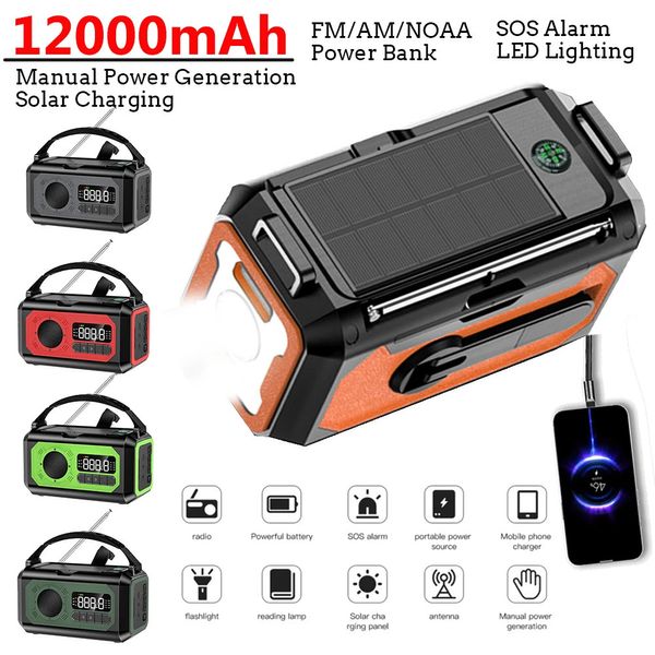 Solarradio, 12000 mAh, Wetterwarnradio, AM/FM/NOAA, Solar-Handkurbel, Multifunktionsradio, Taschenlampe, Powerbank für den Außenbereich, 240102