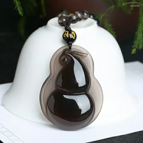 Collane con ciondolo Collana di zucca di ossidiana Uomo Donna Accessori di gioielli curativi Giade nere naturali Pendenti con ciondoli Amuleto fortunato Regali