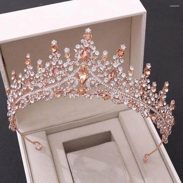 Fermagli per capelli Barocco retrò color oro rosa Cristallo Diademi da sposa Corona di strass Spettacolo Prom Diadema Sposa Fascia per capelli Accessori da sposa