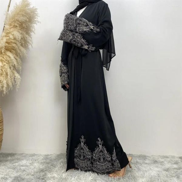 Abbigliamento etnico Elegante Abaya per le donne Abito Hijab musulmano Kimono Dubai Abito modesto Appliques Manica lunga Arabo islamico Ramadan Caftano