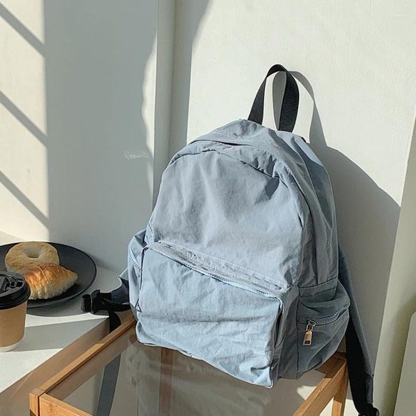 Schultaschen Koreanische Version der Freizeit Kawaii Rucksack Große Kapazität College Einfarbig Einfache Nylon Laptoptasche Für Frauen