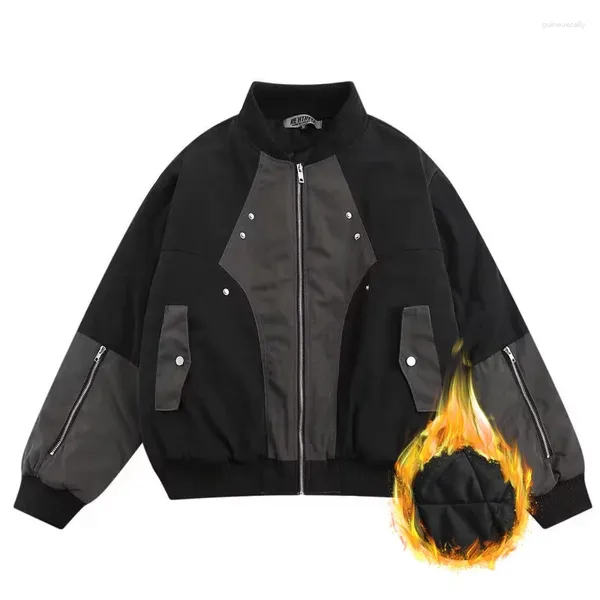 Herrenjacken Retro Bomberjacke Männer Reißverschluss Patchwork Baumwolle gepolsterte Baseball-Frühlings-Harajuku-Mantel Unisex Lose Herbst-Verdickungs-Outwear