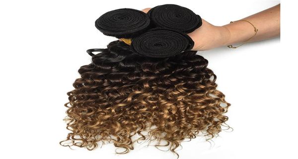 Paquetes de cabello humano rubio marrón oscuro de onda profunda peruana Color 1B427 Tejido de cabello virgen Extensiones de cabello humano entero Ombre 5900686