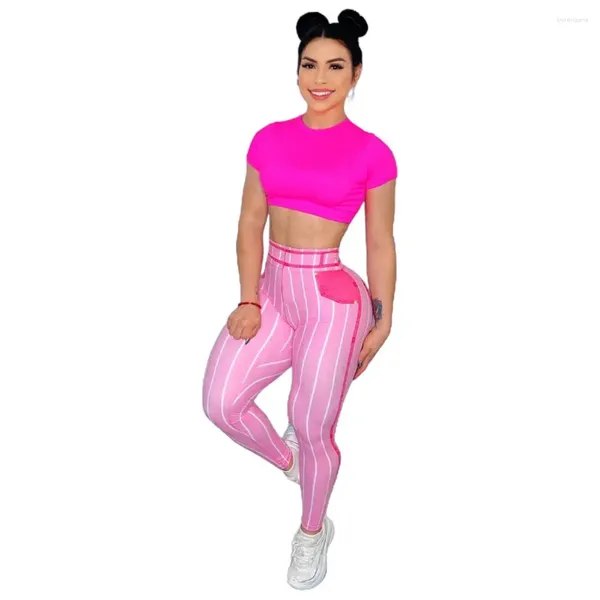 Calças femininas contraste listras calças listra impressão de cintura alta yoga leggings para mulheres stretchable fitness gym treino sexy apertado