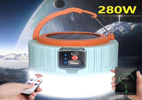 Tragbare Laternen LED Solar Camping Licht Scheinwerfer Notfall Zelt Lampe Fernbedienung Telefon Ladung Im Freien Für Wandern Angeln4970754