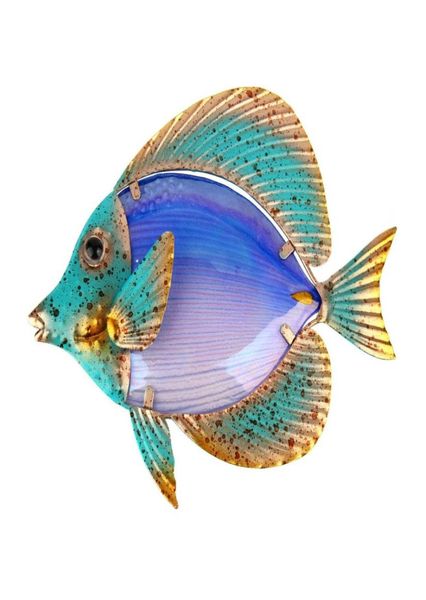 Arte de peixe de metal para casa para decoração de jardim Animal ao ar livre com pintura de vidro Peixe para estátuas e esculturas de jardim T2001171860208