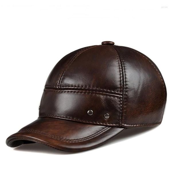 Cappellini con sfera di marca invernale in vera pelle nero marrone baseball per uomo donna casual strada outdoor hockey golf Gorras vera pelle bovina Ha330Y