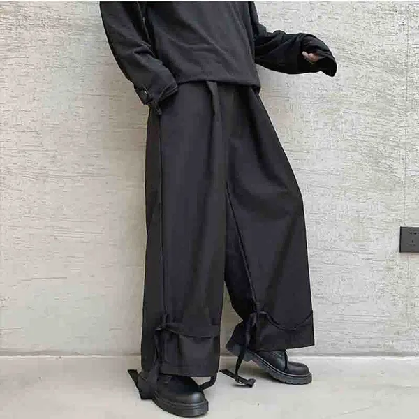 Pantaloni da uomo 2024 Pantaloni Primavera Autunno Personalità Fasciatura Pantaloni di grandi dimensioni Nero Gioventù Stile Yamamoto Stage Outfit