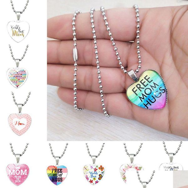 Collane con ciondolo Ti amo mamma Collana Abbracci Gioielli in vetro a forma di cuore Pendenti per donne Bambini Festa della mamma Regalo Consegna a goccia Gioiello Dhzsy