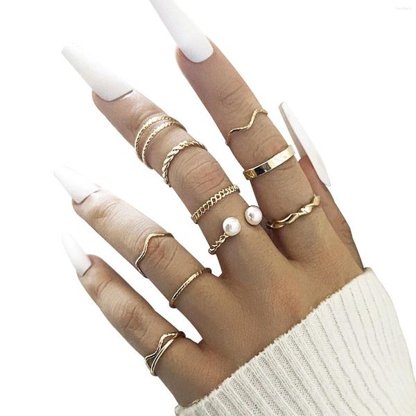 Anéis de cluster moda jóias vintage mulheres meninas empilhável liga geométrica presente conjunto de anel com acessórios de pérola charme durável diário