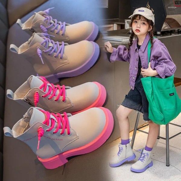 Stivali per bambini 2024 Autunno Moda per ragazze Singolo per bambini grandi Scarpe alla caviglia Botas Botines Zapatos