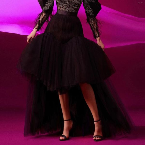 Дизайнерские юбки, черная, высокая и низкая тюлевая юбка, волнистая женская формальная сетчатая юбка в деловом стиле, уникальная пачка Faldas Para Mujeres на заказ