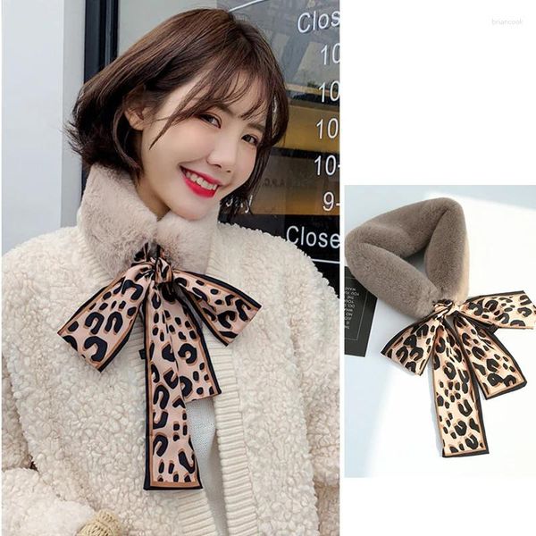 Lenços coreano outono inverno mulheres cachecol faux pele colar menina leopardo macio pelúcia pescoço mais quente