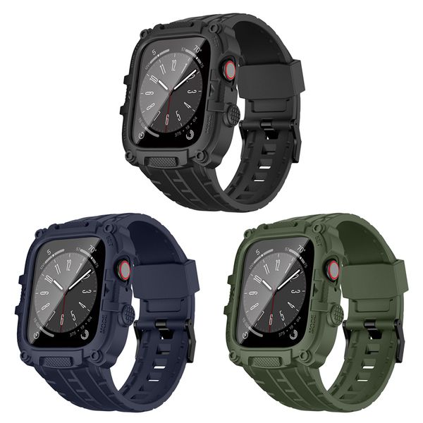 Custodia Smart Strap in TPU per cinturino Apple Watch con cornice in vetro temperato Cinturini per orologi in silicone 44mm 45mm per serie iWatch 12345678SE