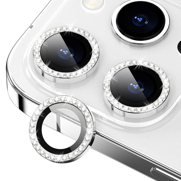 Protetor de lente de câmera para iPhone 15 Pro/iPhone 15 Pro Max Bling 9H Dureza Metal à prova de arranhões Protetor de anel de diamante individual, acessórios elegantes, compatível com capa