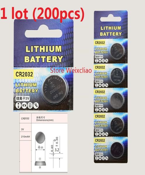 200pcs 1 lote CR2032 3V bateria de célula de botão de íon de lítio CR 2032 3 Volts baterias de moeda de íon de lítio 5316695