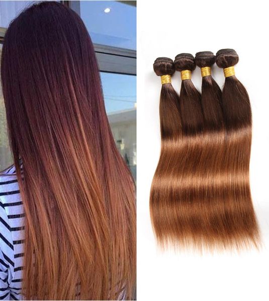 Fasci di capelli umani brasiliani lisci castano scuro colorati 430 tessuto bicolore per capelli vergini estensioni dei capelli umani ombre intere6402868