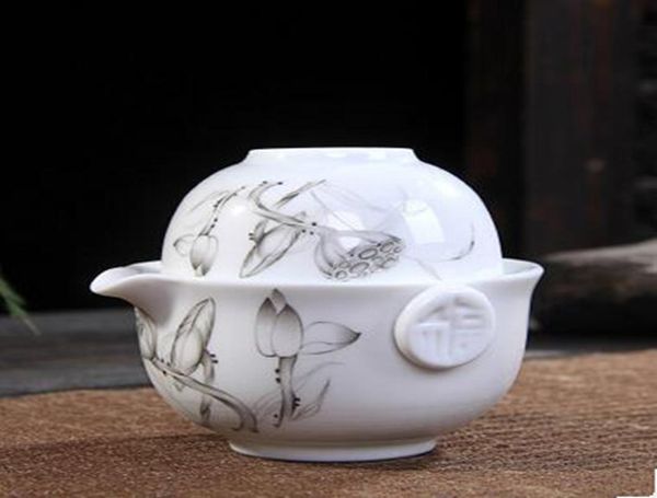 Conjunto de chá de cerâmica inclui 1 pote 1 xícara elegante gaiwan bonito e fácil bule chaleira azul e branco porcelana bule preferência4559170