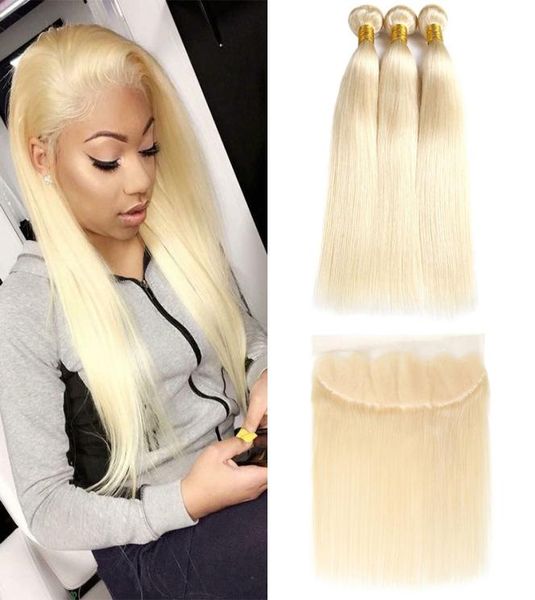 9A Cheveux Vierges Brésiliens 613 Blonds 3 Bundles avec 134 Fermeture Frontale Top Lace Frontal et Bundles Soie Cheveux Raides Bundles an4080152