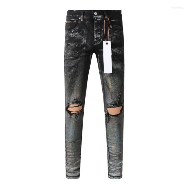 Herren Jeans Distressed Slim Fit Streetwear Washed Destroyed Make Old Hole Ripped Black Denim Lange Hosen Hosen