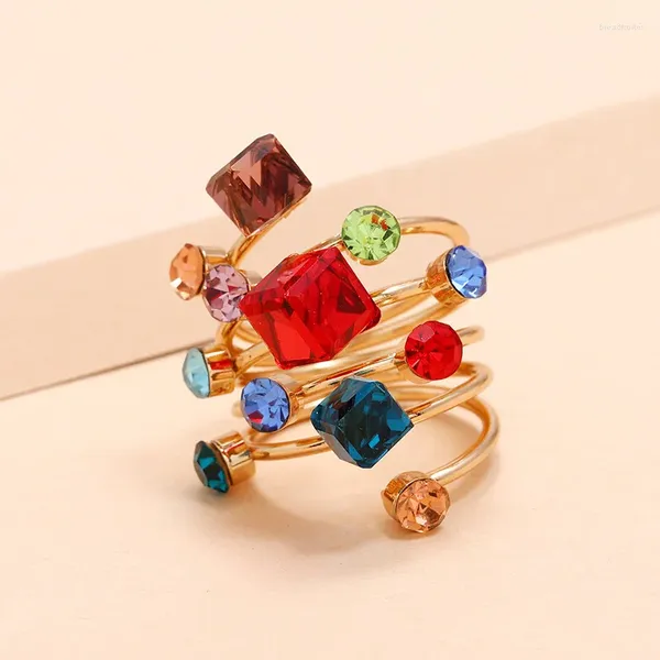 Cluster Ringe Übertreibung Große Federn Multi Smaragd Für Frauen Charme Unregelmäßige Kristall Strass Finger Mode Punk Schmuck