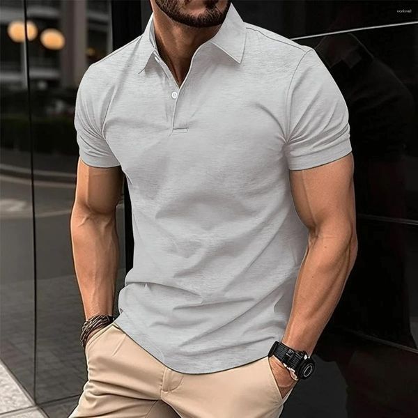 Herren Polos 2024 Poloshirt Kurzarm 3D-gedruckte einfarbige Knöpfe Männer Casual Street Wear Sommer Herren Tops Kleidung