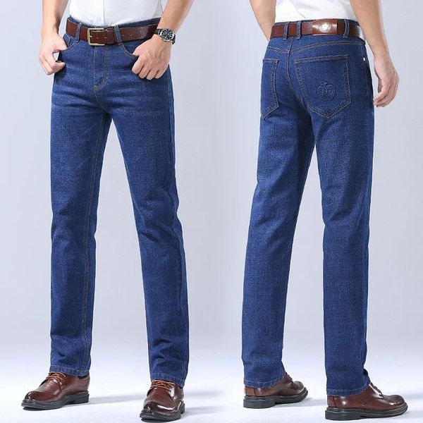 Мужские джинсы 2024 Классический стиль Мужские брендовые деловые повседневные эластичные джинсовые брюки обычного кроя Мужские светло-голубые черные качественные хлопковые брюки