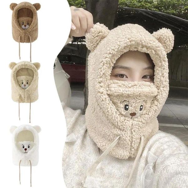 Berretti Moda Orso Caldo Berretto Orecchio Agnello Cappello Beanie Con Maschera Scaldino Invernale Addensato Carino Per Le Donne Ragazza Testa Viso Collo