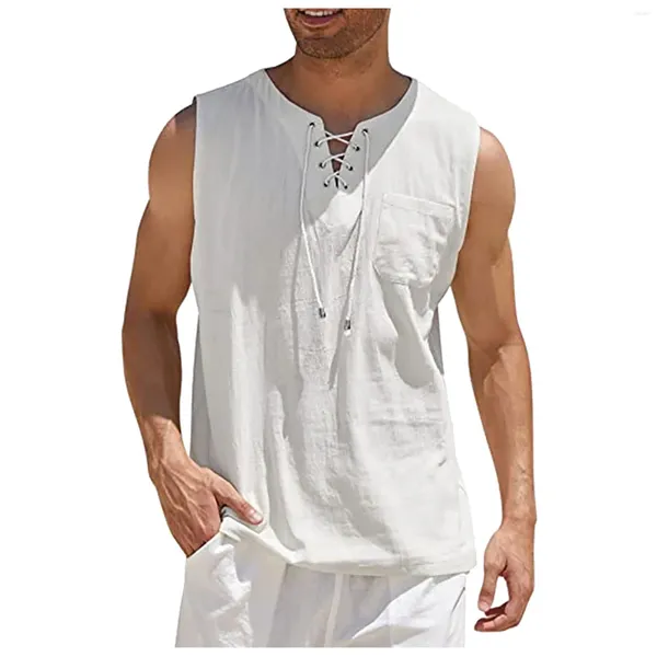 Canotte da uomo T-shirt senza maniche estiva in lino da uomo Camicia in cotone sciolto tinta unita Gilet Eurocodice casual Ropa Hombre