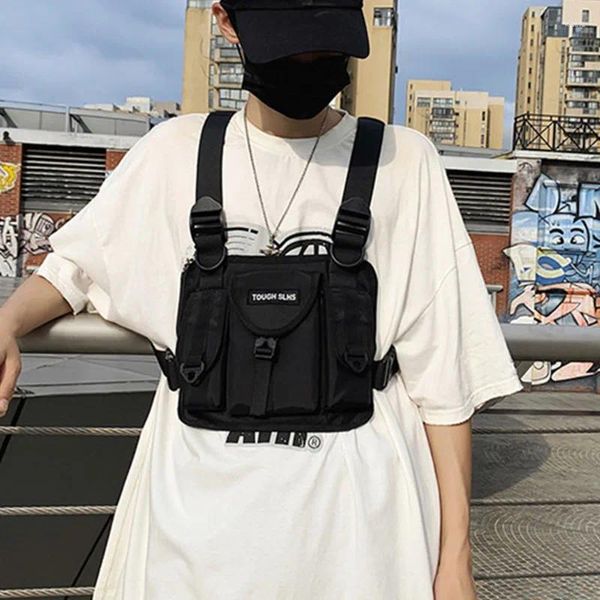 Sacos de cintura Funcional Tactical Peito Rig Trend Pack para Mulher Moda Hip Hop Colete Streetwear Unisex Black Bag