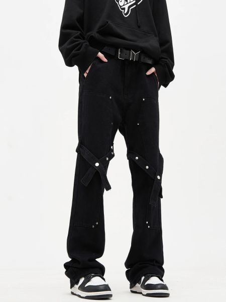 Jeans cargo donna Y2k streetwear pantaloni denim inverno moda casual vintage impilati nero street dance hip hop svasato